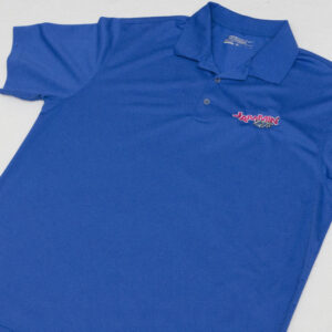 An apparel with a pink logo on it.