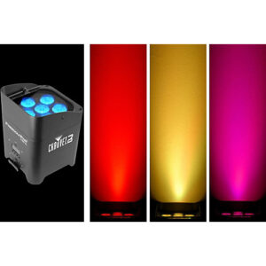 Four vibrant LED lights for DJ equipment lighting effects.
