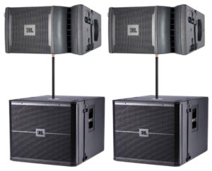 DJ speakers with a cable attached to them.