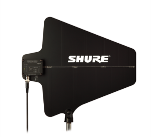 A DJ's shure antenna on a black background.