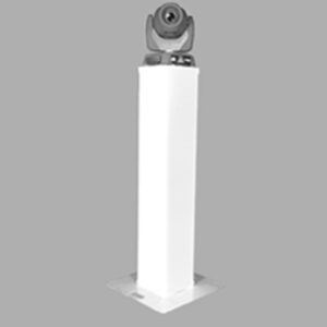 A white pole with a camera on it, resembling DJ equipment.
