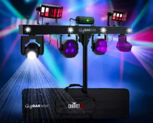A Denver DJ stage light set with three lights and a bag.