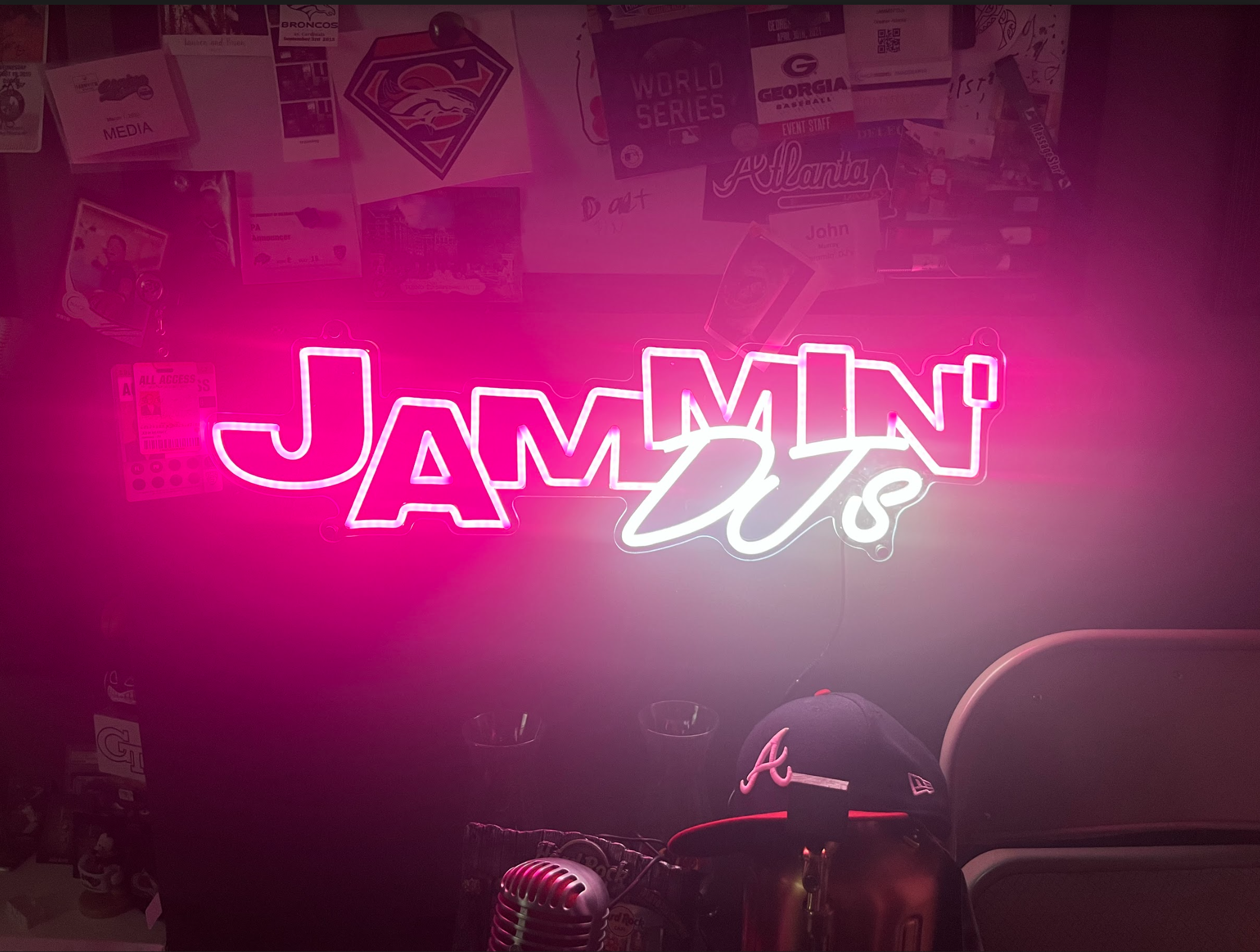 Jammin' at the bar mitzvah neon sign.
