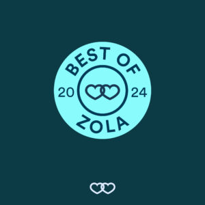 The best of Zola logo on a blue background for wedding DJ service.