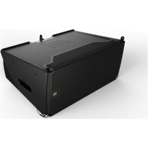 A black JBL professional audio speaker with a rectangular design and mesh front is displayed against a white background, embodying the sleek precision of premium DJ equipment.
